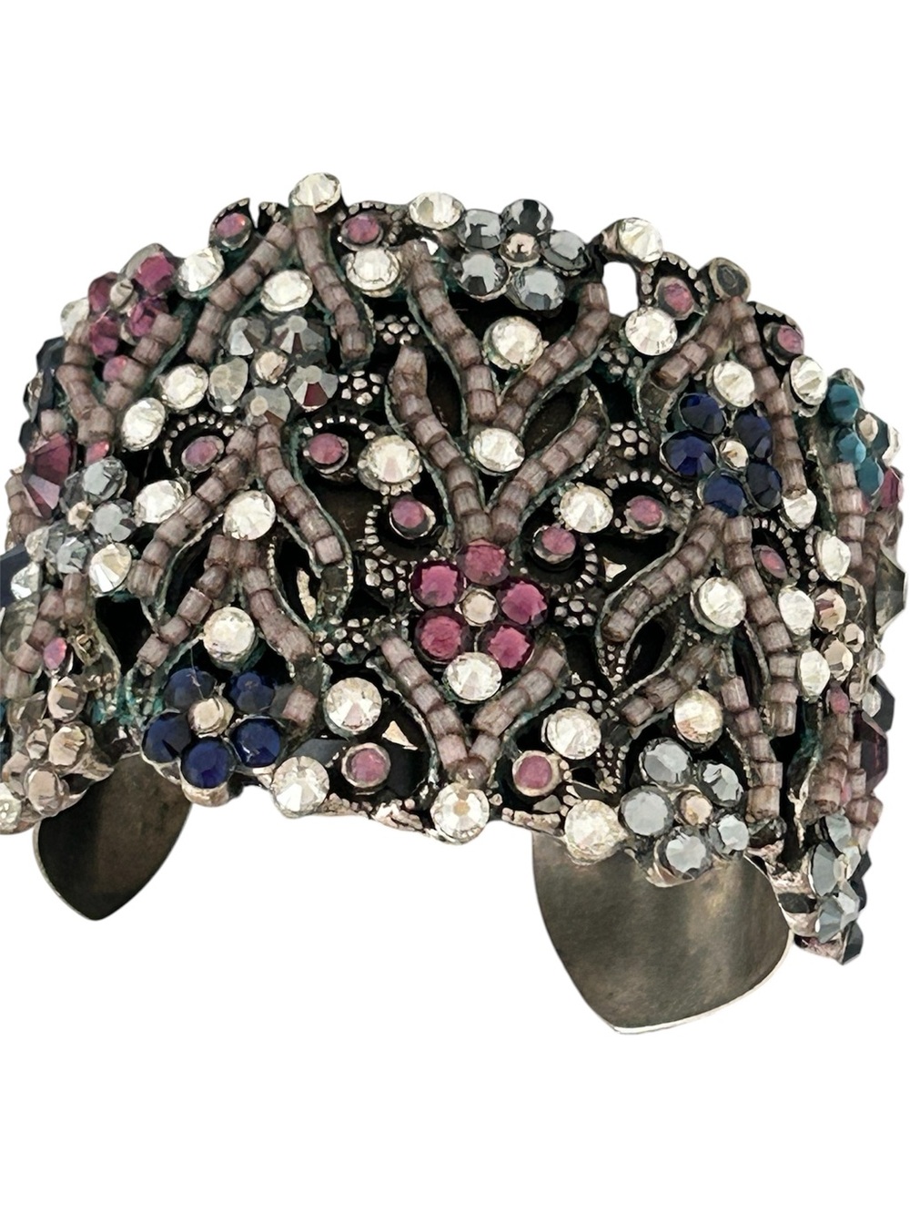 Vintage Original Swarovski Multicolor Crystal Floral Cuff Bracelet